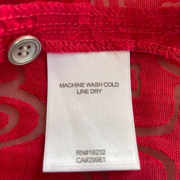 Alfred Dunner Semi-Sheer Red Button Down Blouse, 3/4 Sleeve, Anchors, Cruise L - Picture 7 of 14